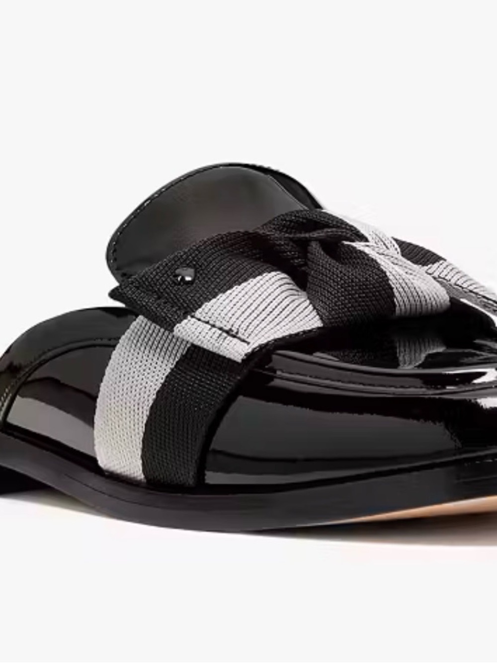 kate spade Black Patent Slip-On Mule with Black & White Knotted Strap